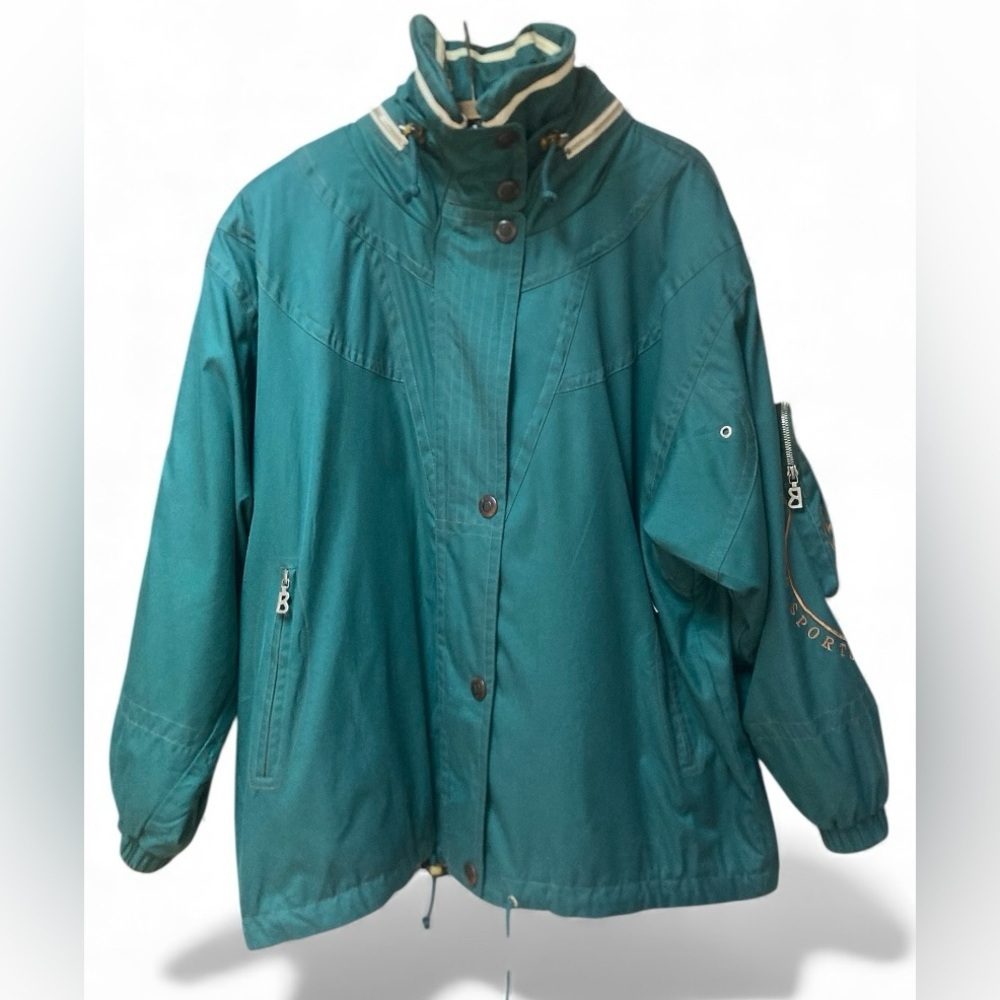 Vintage Bogner Women's Ski Jacket Size 12 Green Embroidered Hooded Multi-Pocket